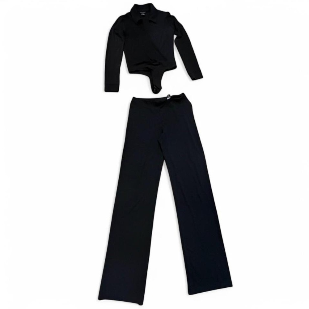 2 Pc Moda Intll Y2K Pants Bodysuit XS/S Black Going Out Club Mob Wife - Picture 2 of 8
